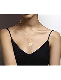 MiaBella - Colgante de oro de 18 quilates sobre plata de ley 925 con diamante acentuado italiano de 20 liras, cadena de 17.7 in