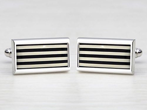 Black &amp; White Stripe "Humbug" - Rectangle Cufflinks