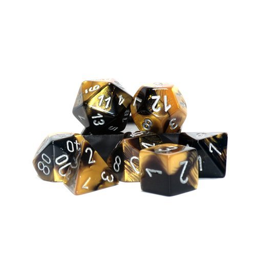 Chessex Gemini Polyhedral 7 Dice Set CHX-26451, Black/Gold/Silver