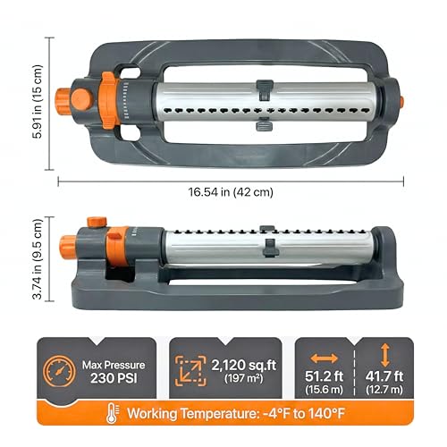 Lawn Sprinkler, Oscillating Sprinkler for Yard, 3-Way Adjustable with 18 Precision Nozzle for Garden, Small Areas, Garss, Outside Heavy Weight Base