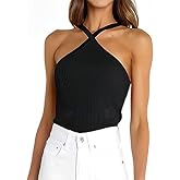 Rfirady Women's Neck Sexy Sleeveless Slim Criss Cross Knit Fitting Halter Tank Top