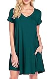 MOLERANI Women's Short Sleeve Summer Pocket Swing Sundress (Dark Green,2XL)