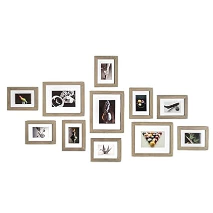 Muzilife Bilderrahmen Collagen 11er mit Passepartout Modern Bilderwand Natur Home Deko 8pcs 13x18cm + 3pcs 20x25cm (Grau)