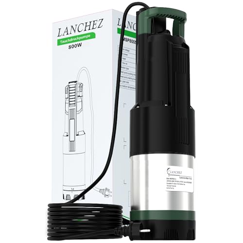 LANCHEZ Submersible Pressure Pump, 3 Inox, 800 W Submersible Pressure Pump, 6300 l/h Flow Rate, Maximum Delivery Head 37 m, Integrated Dry Run Protection for Deep Chute, Vertical Chute, Gardening