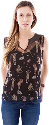 Women's Diesel Black Patterned Sleeveless Blouse