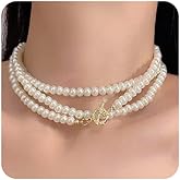 Rumtock Pearl Beaded Gold OT Toggle Clasp Long Chain Choker Necklace for Women Ladies Dainty Jewelry