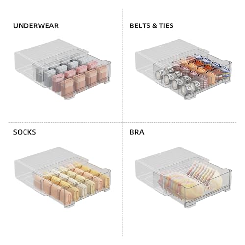 24-Cell Underwear & Sock Organizer - Stackable Drawer Divider for Bras, Ties & Belts - Closet Storage Box with Pull-Out Functionality - Multi-Item Closet Organizer Solution