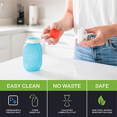 image for Blue 6 oz Squeasy Snacker Spill Proof Silicone Reusable Food Pouch - f