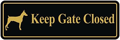 KEEP GATE CLOSED Dog Sign - Black / Gold (Medium)