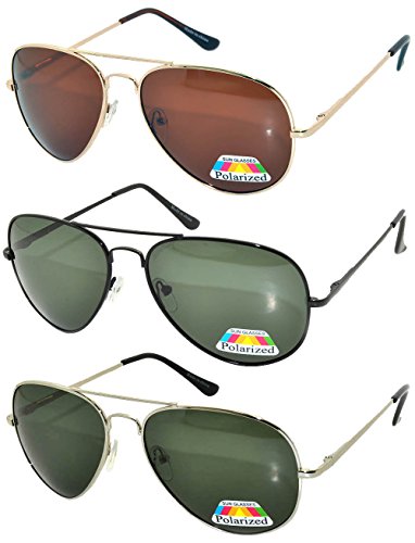 Set of 3 Classic Aviator Polarized Lens Sunglasses Colored Metal Frame Spring Hinge (3 Pairs Mix colors, Colored)