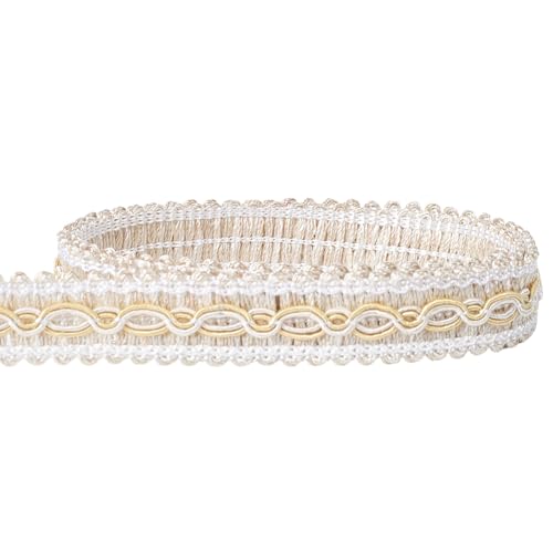 CABODYALS 14.5M 17mm White Gimp Braid Trim Upholstery Vintage Embroidered Woven Trimming Scroll Wave Lace Edging Fabric Decorative Ribbon for Sewing Making Gift Wrapping Curtain Home Decor Diy Craft
