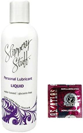 Slippery Stuff Liquid Water Based Personal Lubricant 8 Oz +12 Count Atlas Non-Lubricated Latex Condoms