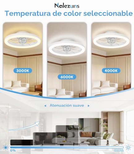 Nalezuns Ceiling Fan with Light, 40 cm Ceiling Fan, Quiet Remote Control, 3 Colour Temperatures and 6 Speeds, Silent Ceiling Fan for Living Room, Bedroom, Kitchen