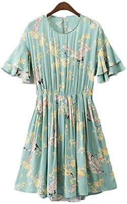 Ronald Turner Dresses floral pleated dress butterfly sleeve birds bow tie hollow out waist summer casual as picture S