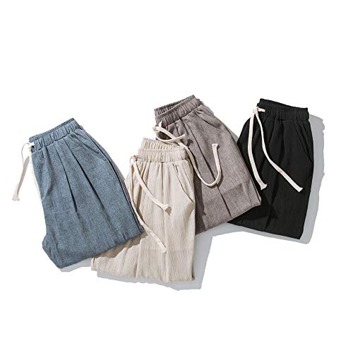 BingYELH Men's Drawstring Casual Beach Trousers Linen Summer Pants Elastic Waist Lounge Pajama Jogger Loose Fit Yoga Pants Blue