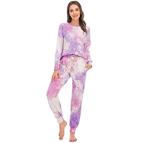 Women\'s Chirstmas Pajamas Sleepwears 2pcs Long Sleeves Pjs Nightwear Tops + Pants Sets for Auttumn Size 2XL 12 14 Purple