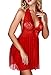 Ruzishun Women Deep V-Neck Babydoll Halter Transparent Lace Sexy Lingerie Sleepwear (L, Red)