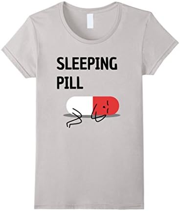 The Sleeping Pill | Funny Cute Cartoon Joke Humor Pun Shirt - Female Large - Silver