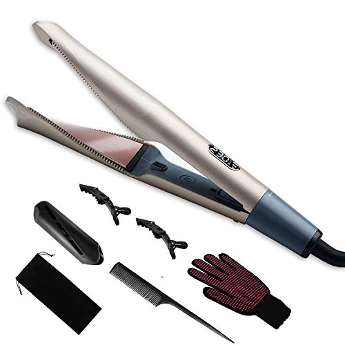 Professional Hair Straightener, 2 in 1 Straightener and Curling Flat Iron for Hair Styling, Tourmaline Ceramic Twist Straightening Irons, LCD Display Dual Voltage High Temperature 210¨H-450¨H, 1″ Gold