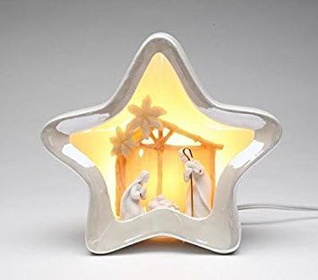 7 38 Inch White Star Shaped Night Light With Nativity Scene Center