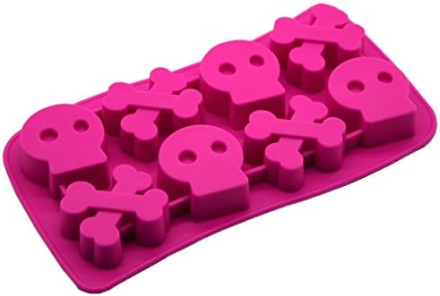 GYBest Silicone Halloween Bone Chillers Skull and Crossbones Ice Cube Tray (Hot pink)