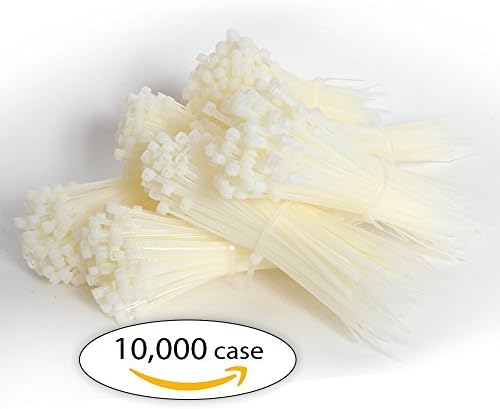 Case of Zip Ties. Case of 10,000 Cable Ties. Natural Color 8" Industrial Grade Self-Locking Nylon Ties. 40 lb