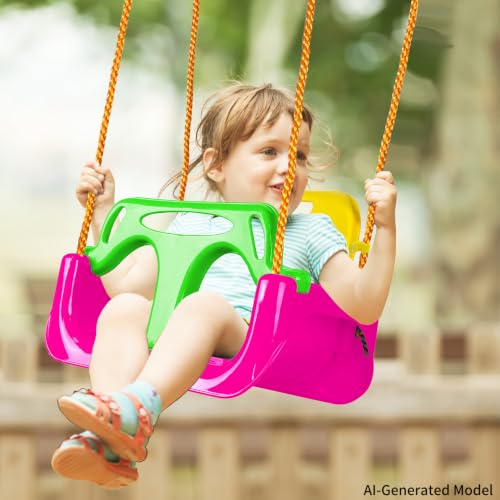 KINSPORY 3 in 1 Toddler Swing, Adjustable Baby Seat, Garden Swing for Kids, Indoor Outdoor (Dark Pink)