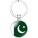 vmcoatdu Pakistan National Flag Key Chain Keyring Gift Men Women Keychain Stainless Steel and Inlaid Glass Materials
