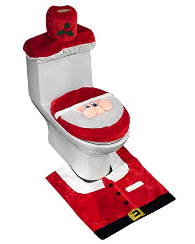 Set Of 3 3D Nose Santa Toilet Seat Cover Set Christmas Decorations Bathroom Christmas Bathroom Set Rug Set RED