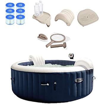 Intex Pure Spa Inflatable Hot Tub Set W 6 Filter Cartridges And Accessories