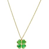 Unique Four Leaf Clover Necklace for Women Dainty Crystal Cat Eye Lucky Green Clover Pendant Necklace 18K Gold-Tone Plated Stainless Steel Jewelry St Patricks Day Irish Christmas Valentine's Day Gifts