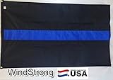 2x3 FT Deluxe Thin Blue Line Police Flag Fully Sewn Stripes SolarMax Nylon WindStrong® Reinforced Corners Black Finished Header American Made+Premium GradeTM