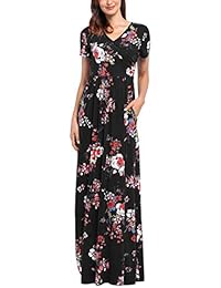 Comila - Vestido de verano con cuello en V, manga corta, casual, floral, con bolsillos