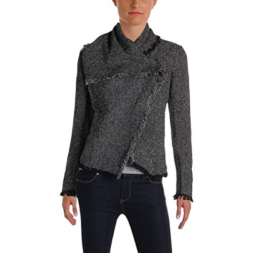 Anne Klein Womens Tweed Flyaway Fringe Trim Jacket - Thumbnail 2