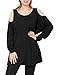 Allegra K Women's Scoop Neck Cut Out Shoulder Oversized Tunic Top XL Black