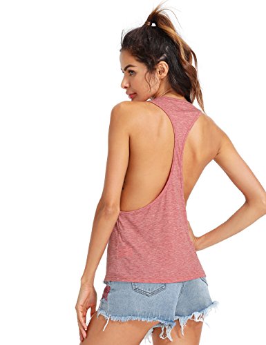 SweatyRocks Women’s Sleeveless Flowy Loose Fit Racerback Yoga Workout Tank Top Large Pink
