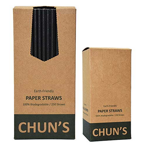 Black Paper Straws, Solid black/250 Bulk, Food Safe Biodegradable Paper Drinking Straws for Cocktail, Drinks, Home, Party, Special Events and Restaurant, 7.87