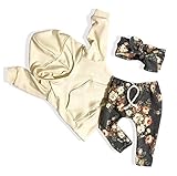 Baby Girls Clothes Long Sleeve Hoodie Sweatshirt Floral Pants with Headband 3Pcs Outfit Sets (Yellow, 6-12 Months)