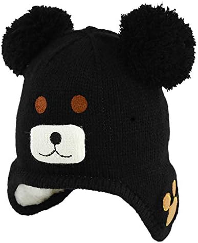 Baby Beanie Earflaps Hat - Infant Toddler Girls Boys Soft Warm Knit PomPom Hat Kids Winter Cap with Fleece Lining