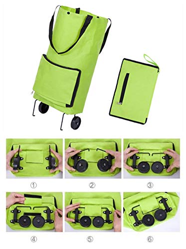 Falytemow Foldable Shopping Trolley Bag with Wheels Oxford Fabric Collapsible Bags Folding Reusable Grocery Tote Bags Foldable Shopping Grocery Cart for Women Travel Home Kitchen Supermarket (Red) - Thumbnail 4