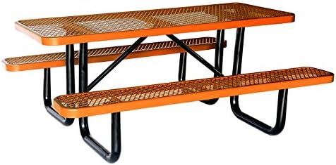 Lifeyard Expanded Steel Frame Mesh Commercial Picnic Table with Attached Seats, Rectangular, 96inch (Brown)