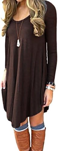 Women's T Shirt Dress Casual Loose Tunic Long Sleeve V-neck Frock by Azot (M, Dark brown)
