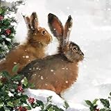 Box of 16 Christmas Cards (PH-XBA0032) - Stunning Artistic Art House Cards from Paper House - Winter Wildlife, Bunnies and Barn Owl - Beautiful Flitter Finish - 16 Cards, 8 Each of 2 Designs