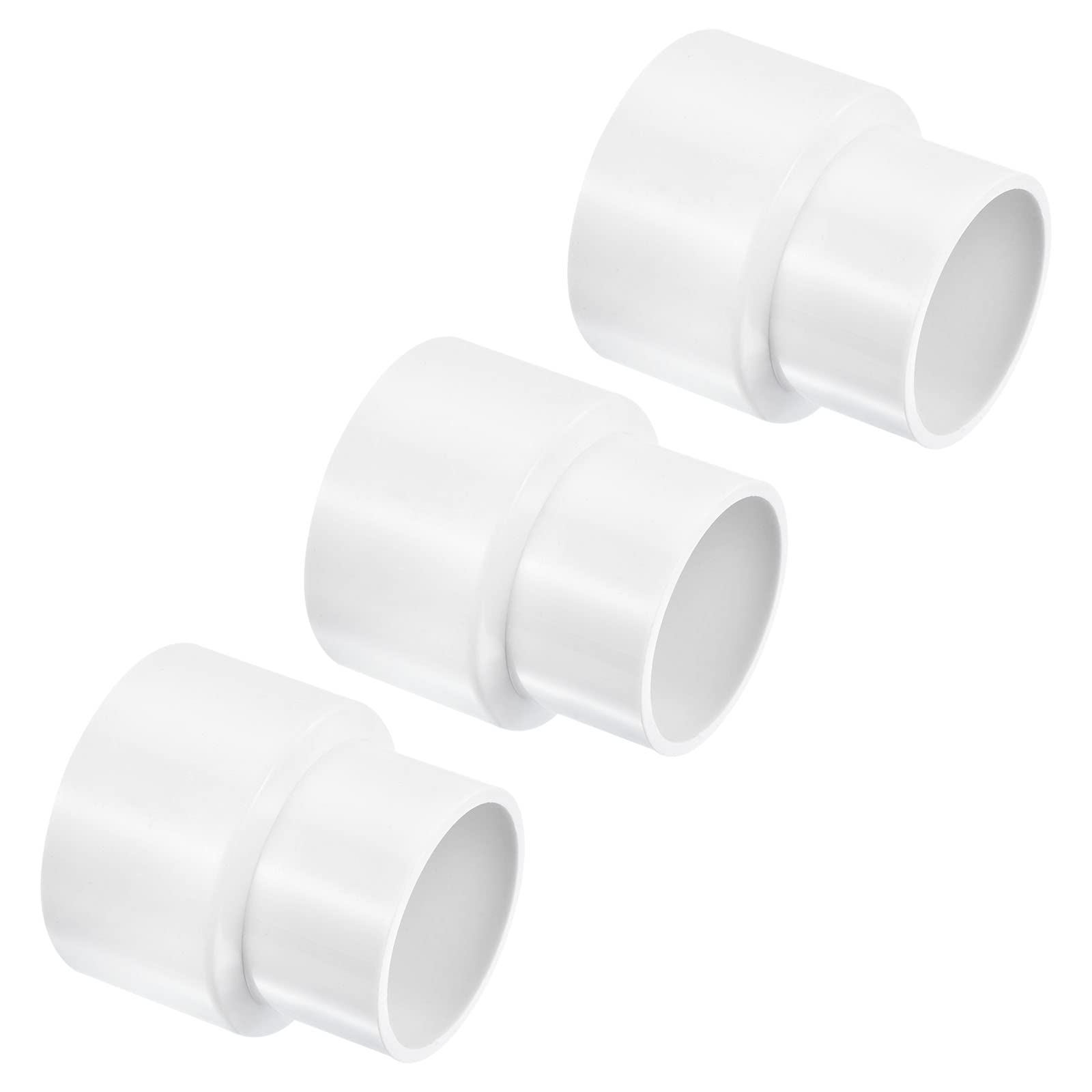 PATIKIL PVC Reducer Pipe Fitting 63mm to 50mm ID, 3 Pack Straight Coupling Adapter Connector, White — image 1