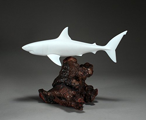 Great White Shark Sculpture by John Perry 15 in long Pellucida Statue on Burl Wood - Thumbnail 3