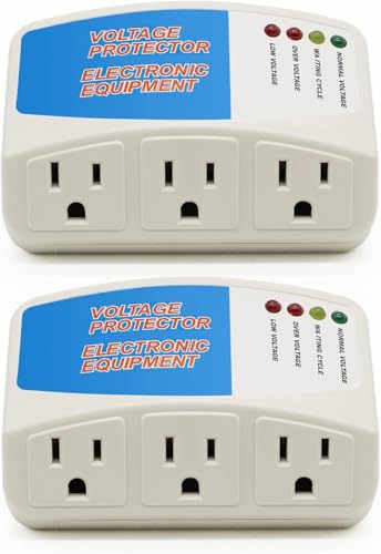 BSEED Protector contra sobretensiones para electrodomésticos, protector contra sobretensiones de 3 salidas, protector de voltaje para refrigerador contra sobretensiones, 1440 vatios, 120 V, 12 A (paquete de 2)
