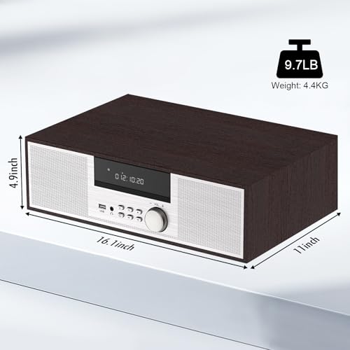 LONPOO Stereo Shelf System for Home, Vintage CD Player 40W RMS Micro Mini System with Remote Control, Bluetooth, FM Radio, USB MP3 Playback & Aux-in,Silver