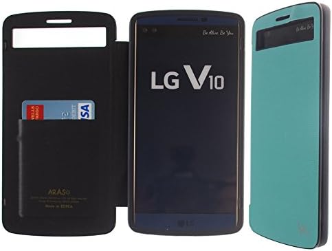 Style Bumper [Quick Window View] Case PU Leather [Magnetic Closure] Flip Cover [Anti Shock] 1 Credit Card Case For LG V10 (Mint)