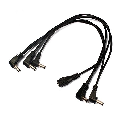 Electric Guitar Effect Pedal Daisy Chain Power Supply Cable 9V DC 1A Multi-interface Connecting 1 to 5 Cable Splitter Cord Right Angle Round Jacks (1 to 5 way)