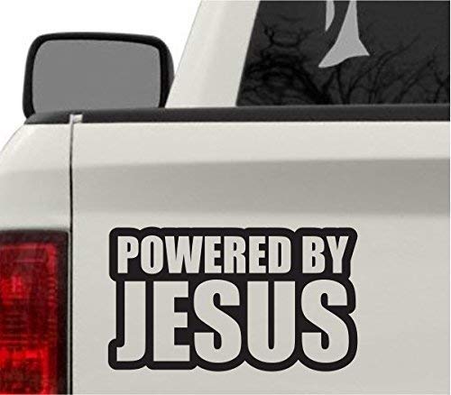 Powered By Jesus Funny Bumper Sticker Vinyl Decal Holy Christ Christian ...